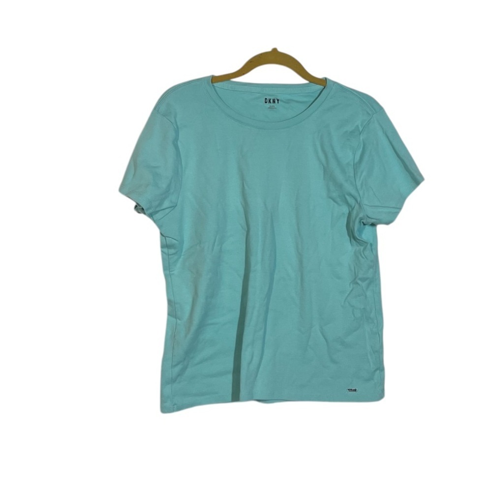 DKNY T-Shirt Short Sleeve Aqua Size XL Logo Plate Summer Bright Colorful
